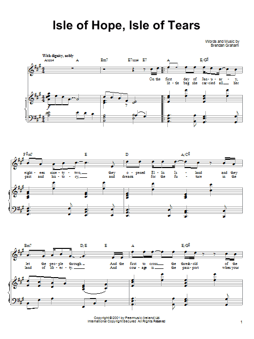 Ronan Tynan Isle Of Hope, Isle Of Tears Sheet Music Notes & Chords for Piano, Vocal & Guitar (Right-Hand Melody) - Download or Print PDF