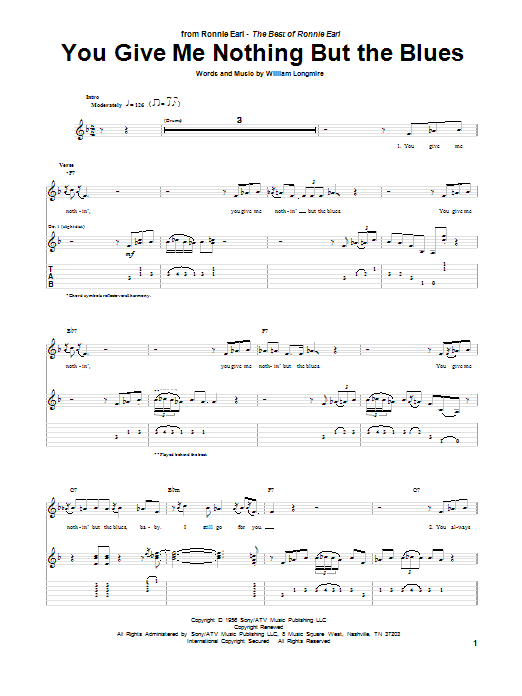 Ronnie Earl You Give Me Nothing But The Blues Sheet Music Notes & Chords for Guitar Tab - Download or Print PDF