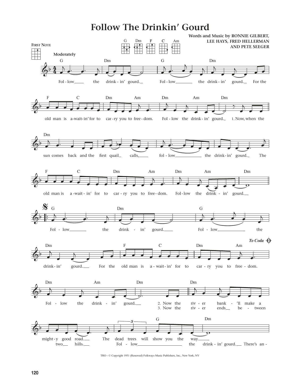 Ronnie Gilbert Follow The Drinkin' Gourd (from The Daily Ukulele) (arr. Jim Beloff) Sheet Music Notes & Chords for Ukulele - Download or Print PDF