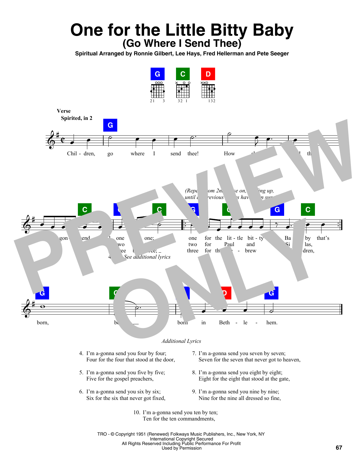 Ronnie Gilbert, Lee Hays, Fred Hellerman & Pete Seeger One For The Little Bitty Baby (Go Where I Send Thee) Sheet Music Notes & Chords for Chord Buddy - Download or Print PDF
