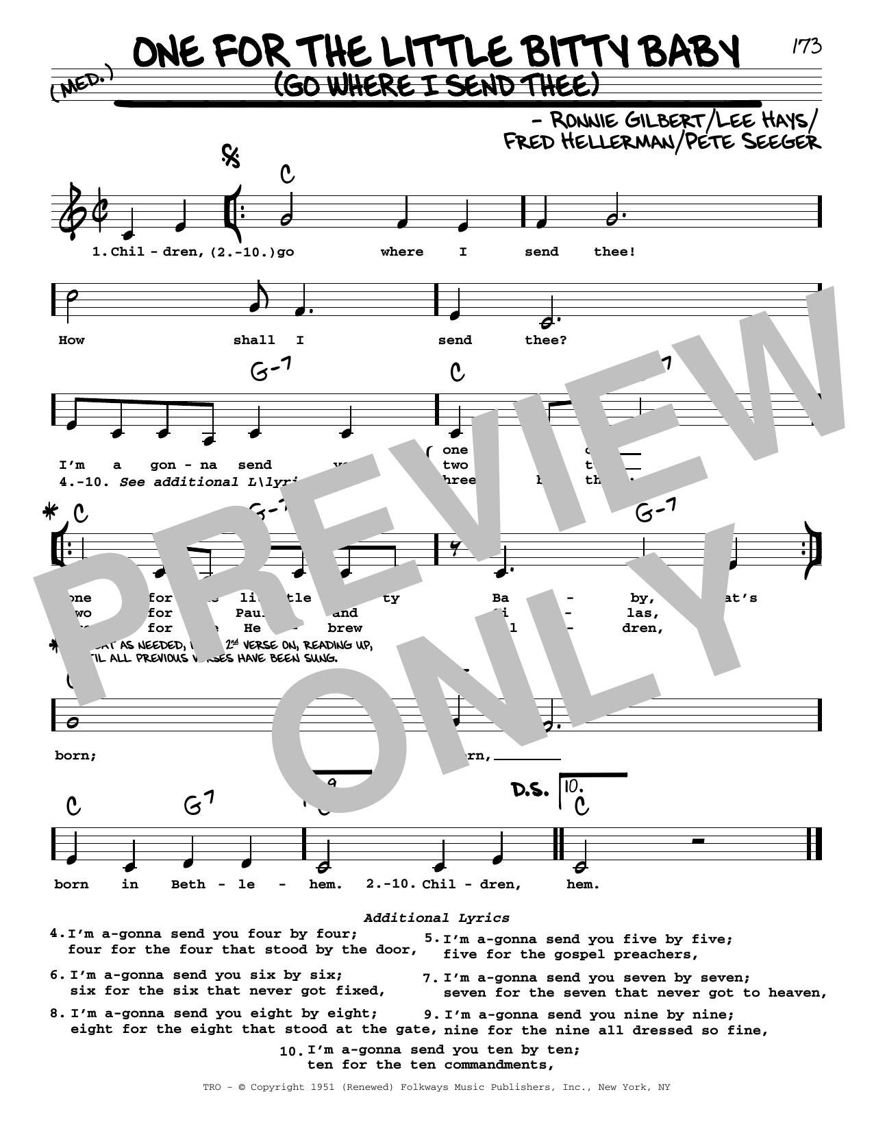 Ronnie Gilbert One For The Little Bitty Baby (Go Where I Send Thee) Sheet Music Notes & Chords for Real Book – Melody, Lyrics & Chords - Download or Print PDF