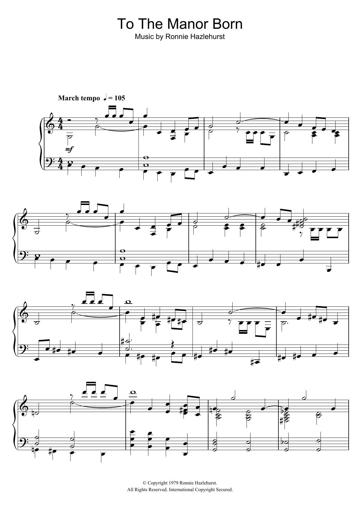 Ronnie Hazlehurst To The Manor Born Sheet Music Notes & Chords for Piano - Download or Print PDF