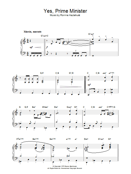 Ronnie Hazlehurst Yes Prime Minister Sheet Music Notes & Chords for Piano - Download or Print PDF