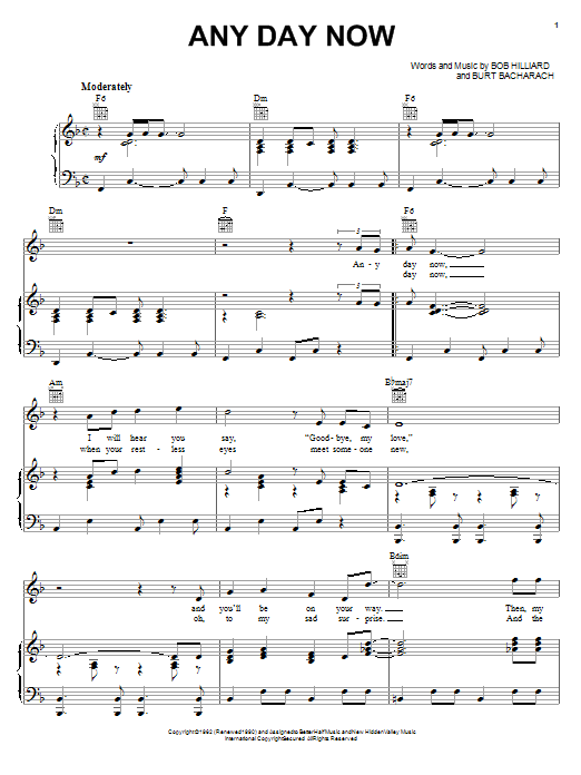 Ronnie Milsap Any Day Now Sheet Music Notes & Chords for Piano, Vocal & Guitar (Right-Hand Melody) - Download or Print PDF