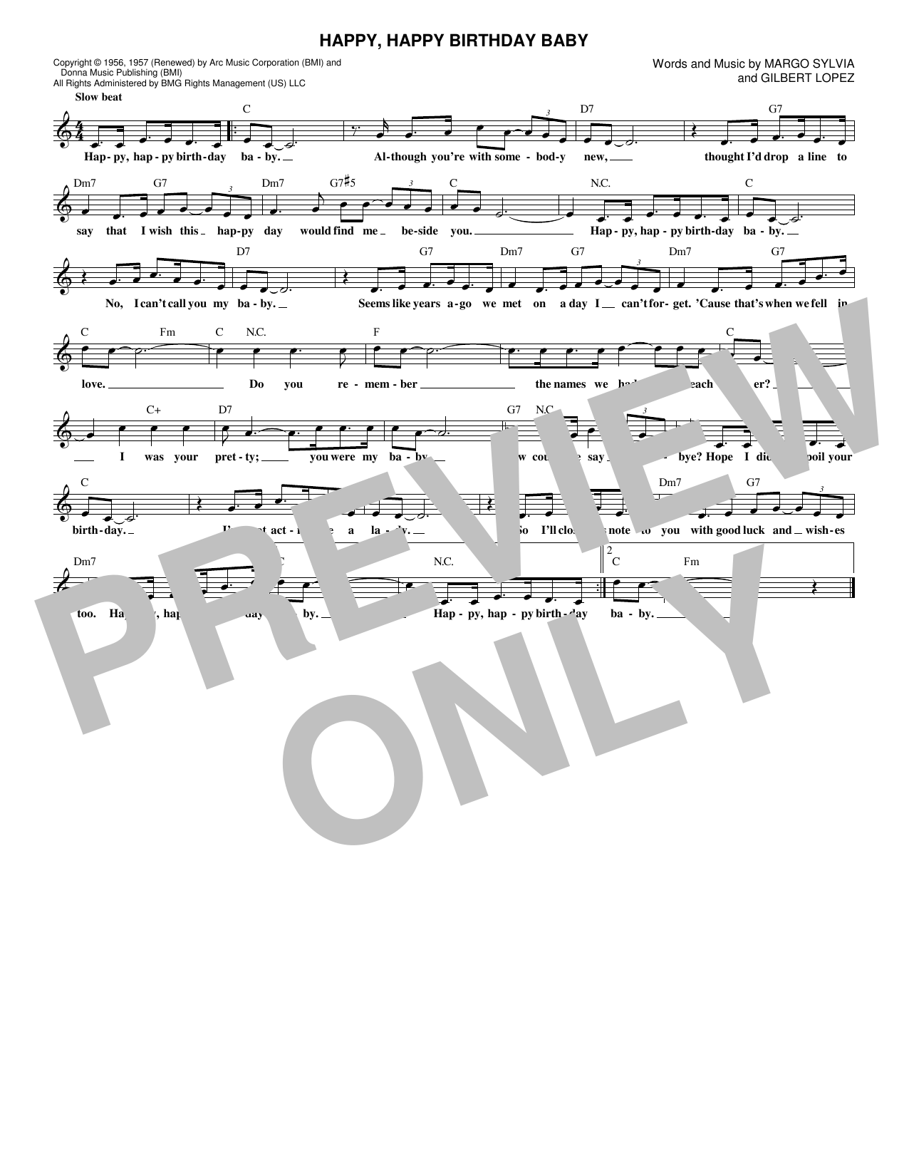 Ronnie Milsap Happy, Happy Birthday Baby Sheet Music Notes & Chords for Melody Line, Lyrics & Chords - Download or Print PDF