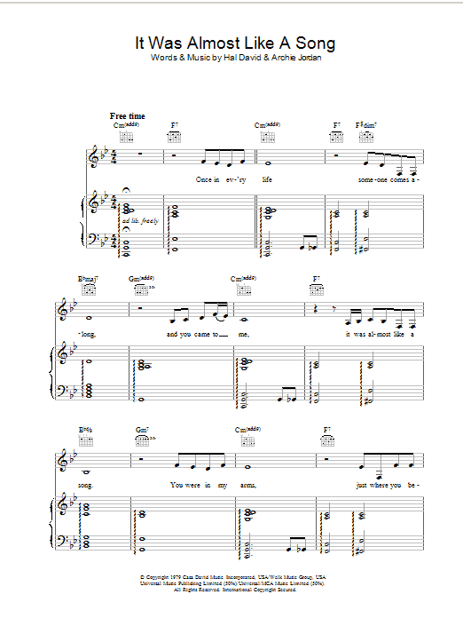 Ronnie Milsap It Was Almost Like A Song Sheet Music Notes & Chords for Melody Line, Lyrics & Chords - Download or Print PDF