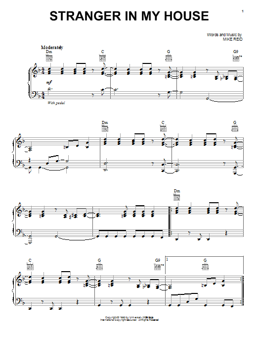 Ronnie Milsap Stranger In My House Sheet Music Notes & Chords for Piano, Vocal & Guitar (Right-Hand Melody) - Download or Print PDF