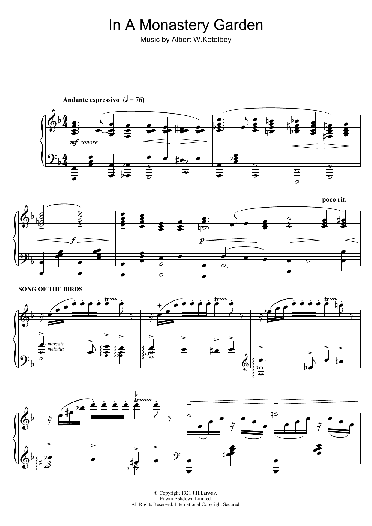 Ronnie Ronalde In A Monastery Garden Sheet Music Notes & Chords for Piano - Download or Print PDF