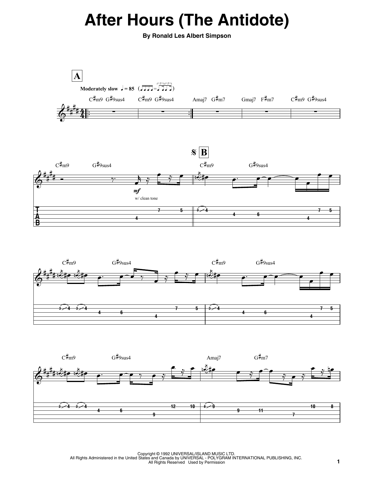 Ronny Jordan After Hours (The Antidote) Sheet Music Notes & Chords for Guitar Tab (Single Guitar) - Download or Print PDF