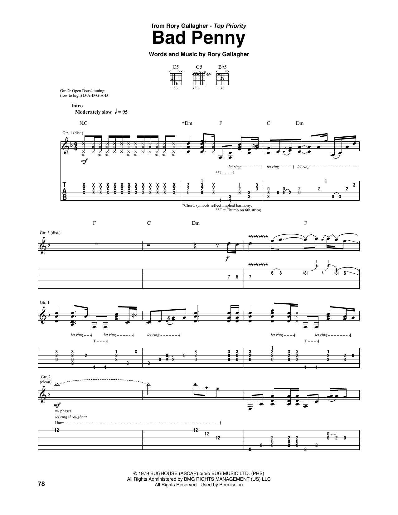 Rory Gallagher Bad Penny Sheet Music Notes & Chords for Guitar Tab - Download or Print PDF