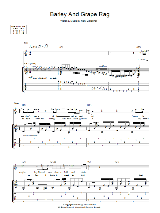 Rory Gallagher Barley & Grape Rag Sheet Music Notes & Chords for Guitar Tab - Download or Print PDF