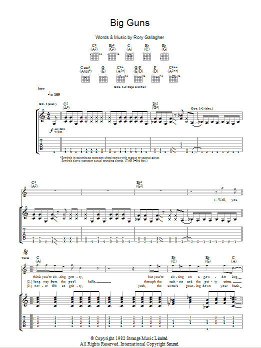 Rory Gallagher Big Guns Sheet Music Notes & Chords for Guitar Tab - Download or Print PDF
