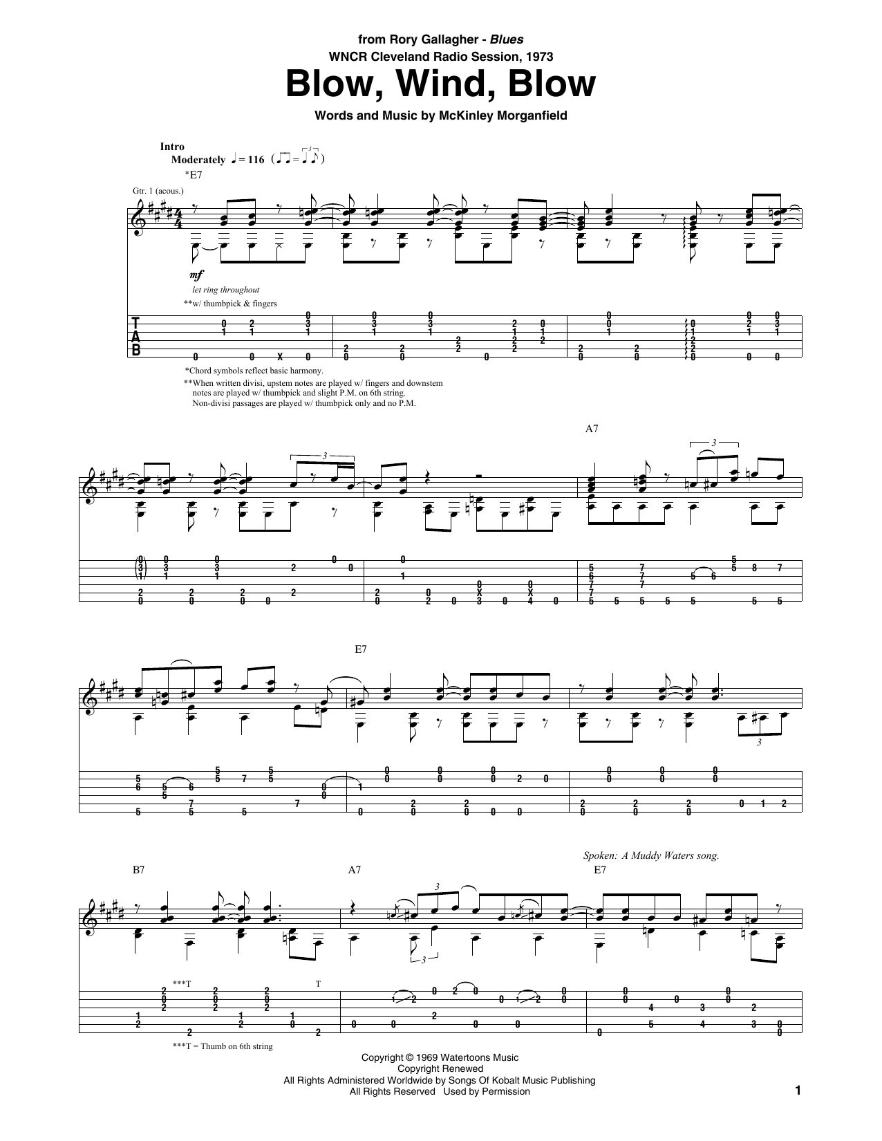 Rory Gallagher Blow, Wind, Blow Sheet Music Notes & Chords for Guitar Tab - Download or Print PDF