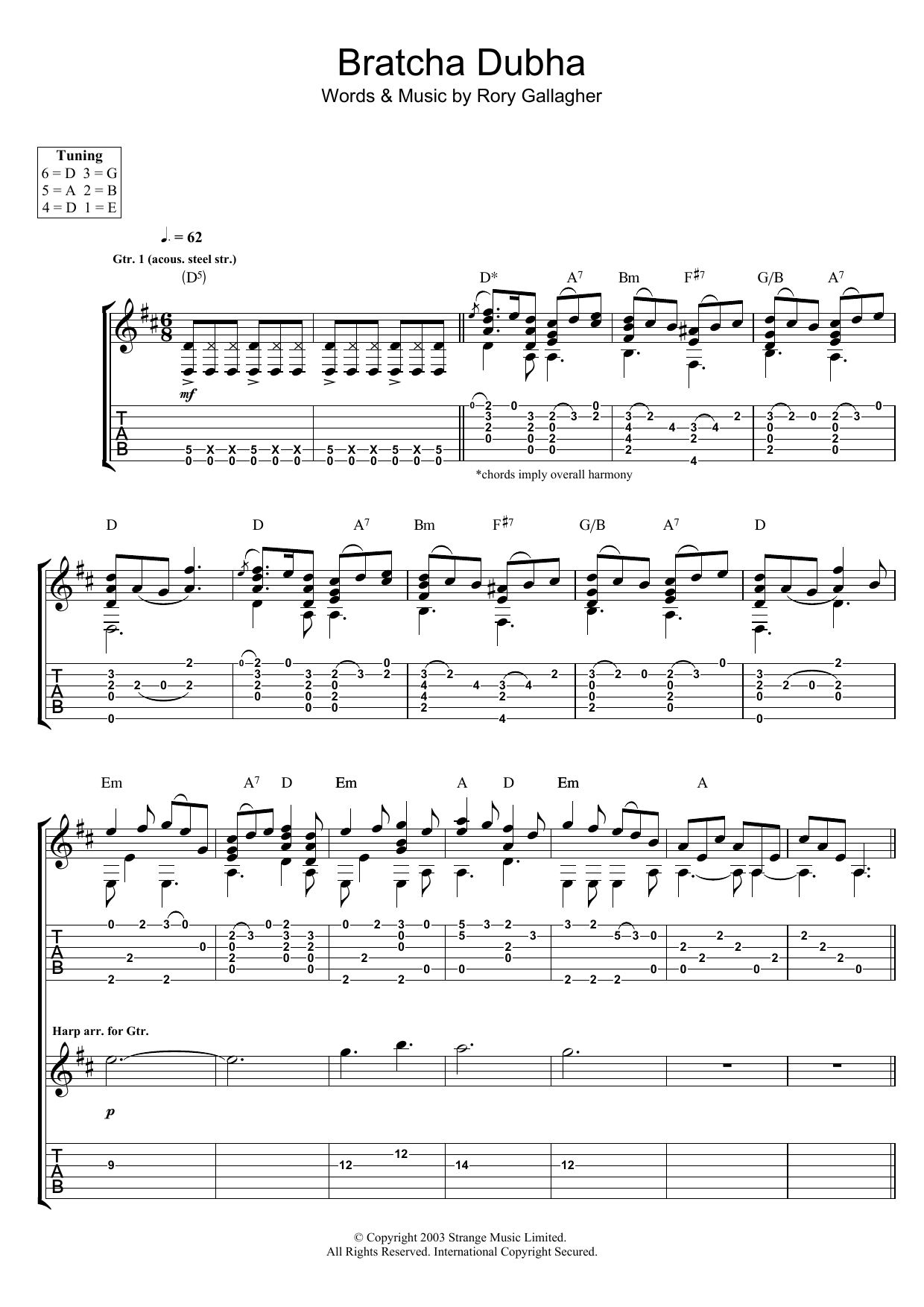 Rory Gallagher Bratcha Dubha Sheet Music Notes & Chords for Guitar Tab - Download or Print PDF