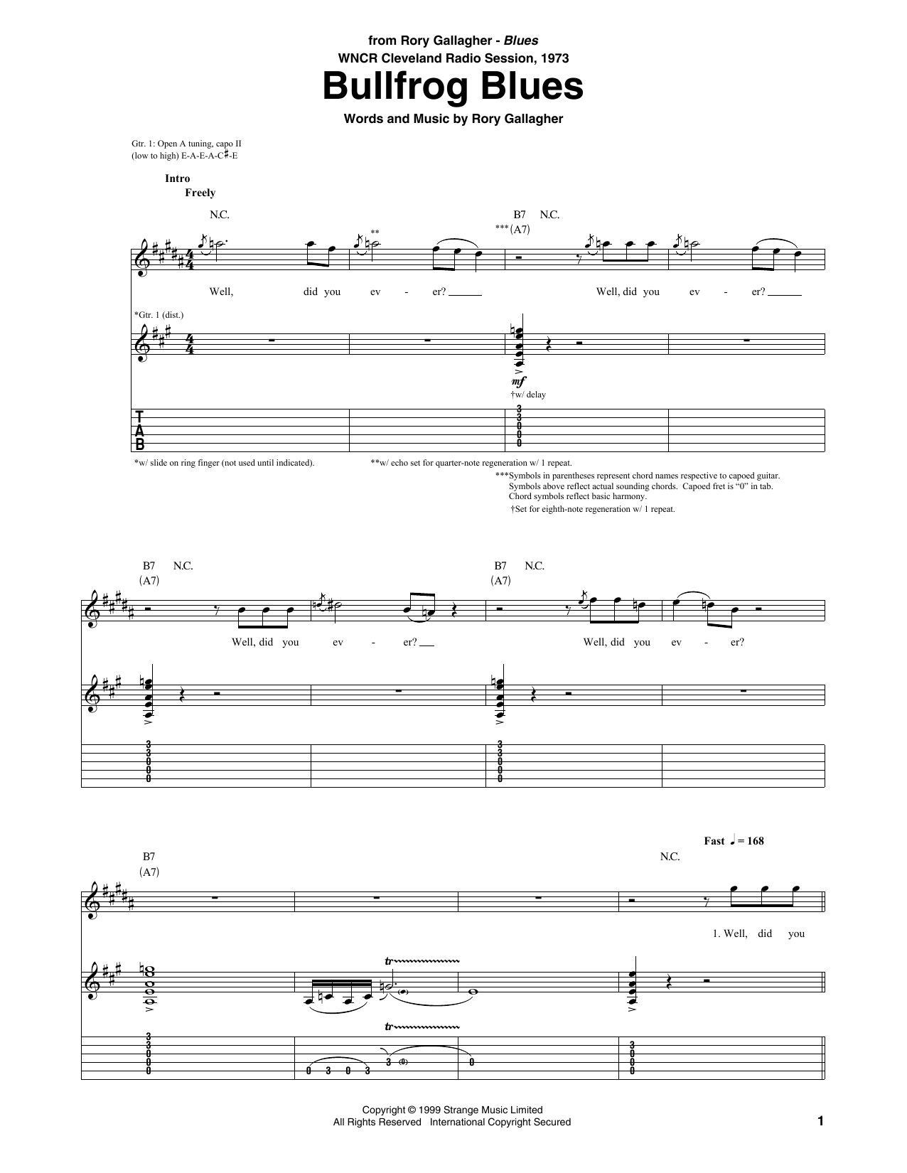 Rory Gallagher Bullfrog Blues Sheet Music Notes & Chords for Guitar Tab - Download or Print PDF