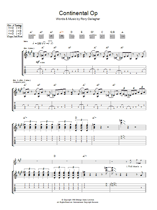 Rory Gallagher Continental Op Sheet Music Notes & Chords for Guitar Tab - Download or Print PDF