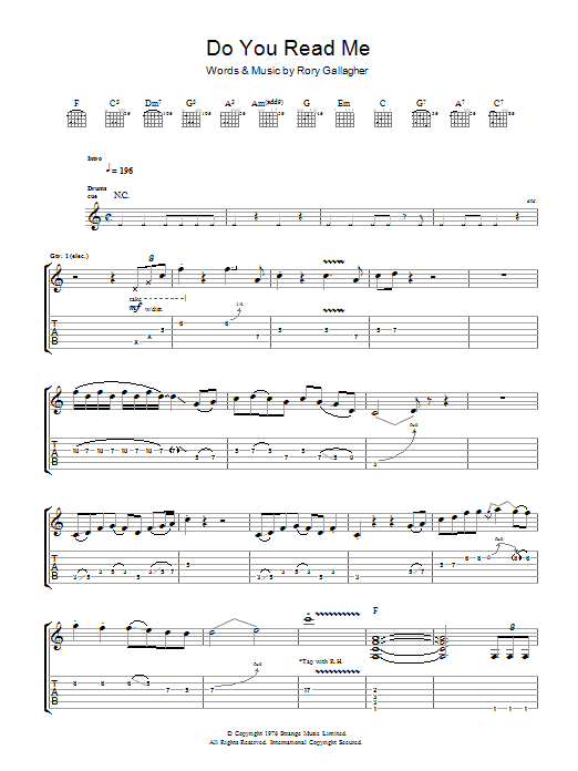 Rory Gallagher Do You Read Me Sheet Music Notes & Chords for Guitar Tab - Download or Print PDF