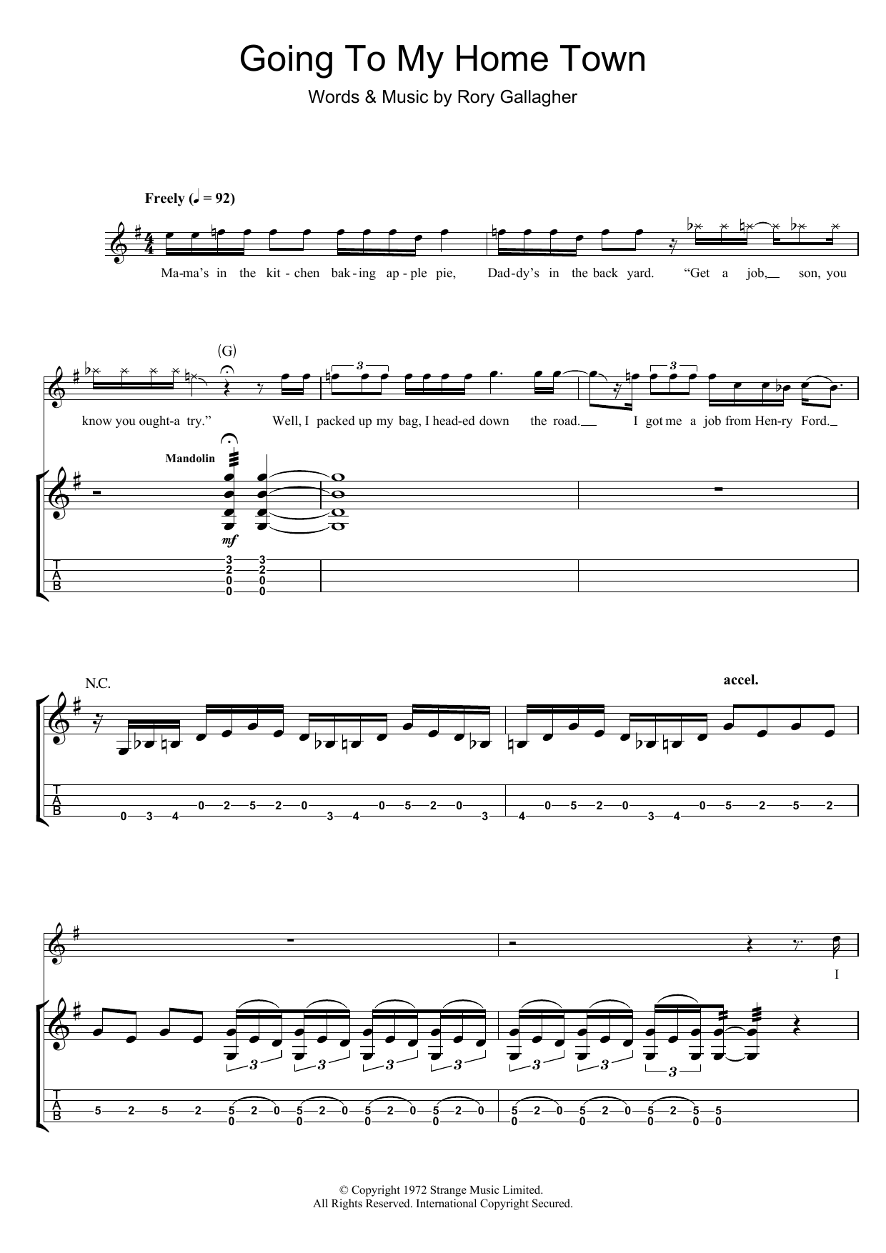 Rory Gallagher Going To My Home Town Sheet Music Notes & Chords for Guitar Tab - Download or Print PDF