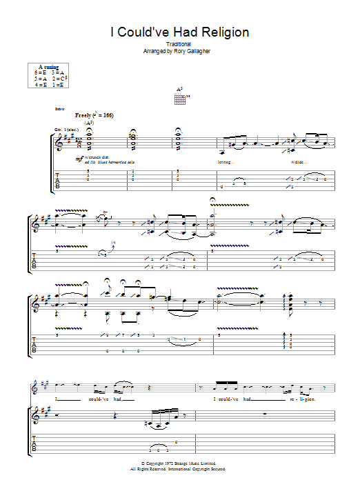 Rory Gallagher I Could've Had Religion Sheet Music Notes & Chords for Guitar Tab - Download or Print PDF