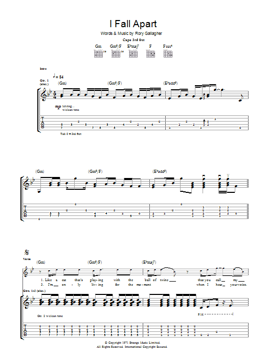 Rory Gallagher I Fall Apart Sheet Music Notes & Chords for Guitar Tab - Download or Print PDF