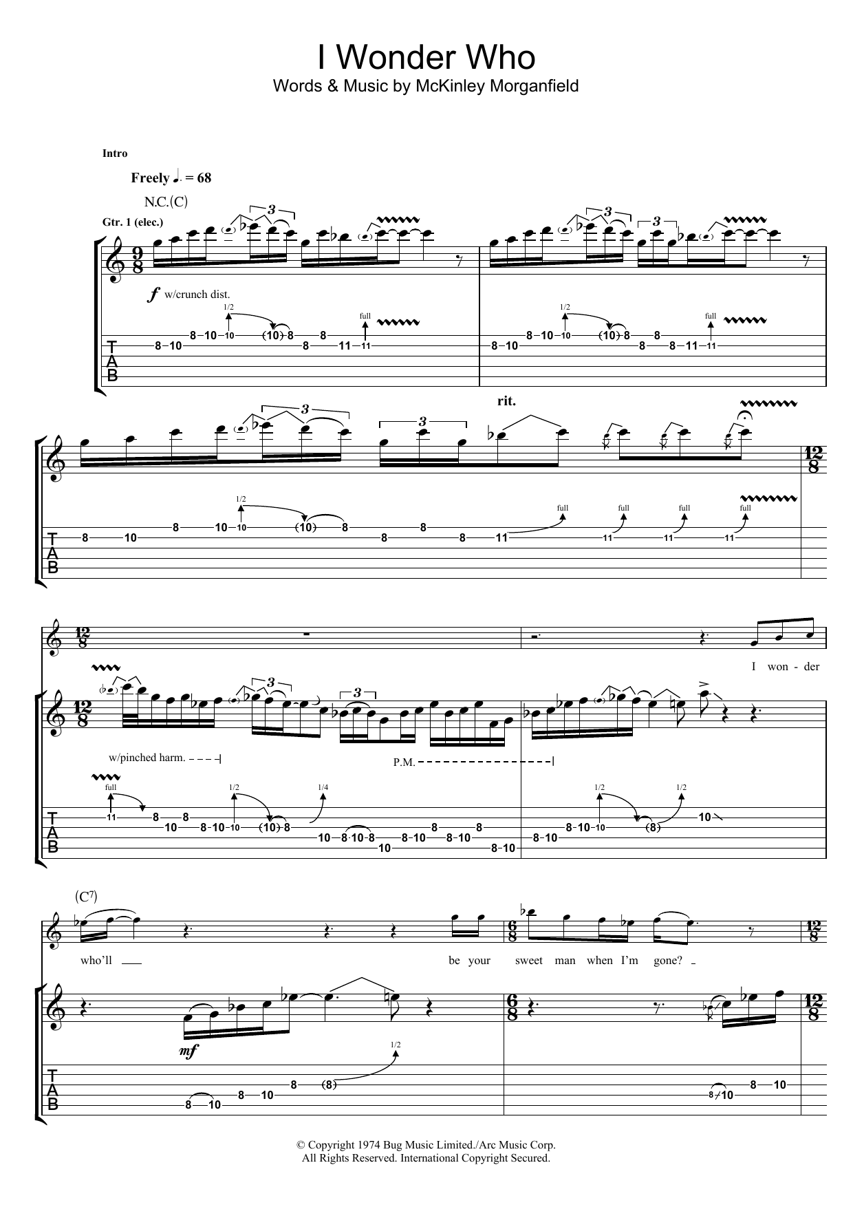 Rory Gallagher I Wonder Who Sheet Music Notes & Chords for Guitar Tab - Download or Print PDF