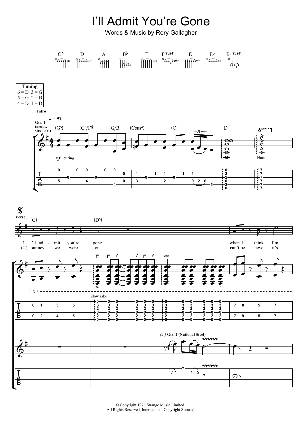 Rory Gallagher I'll Admit You're Gone Sheet Music Notes & Chords for Guitar Tab - Download or Print PDF