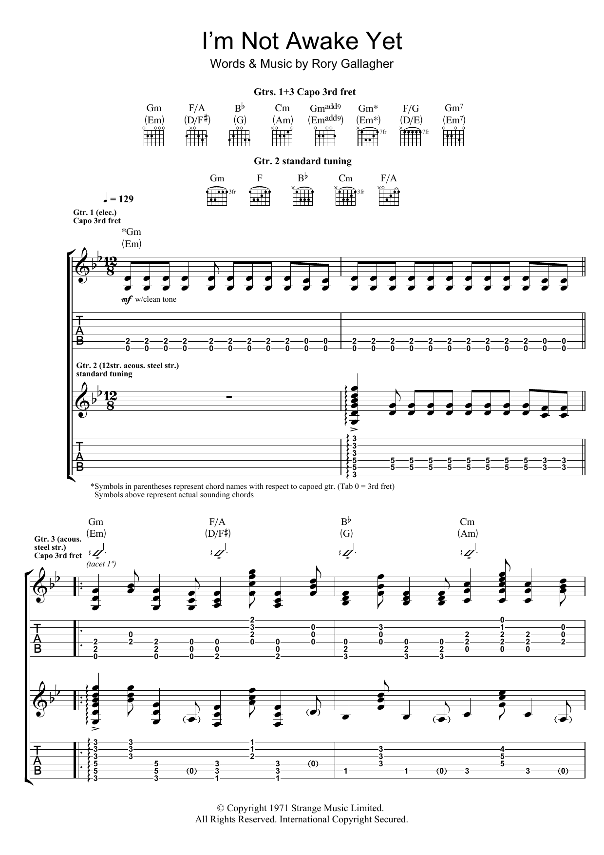 Rory Gallagher I'm Not Awake Yet Sheet Music Notes & Chords for Guitar Tab - Download or Print PDF