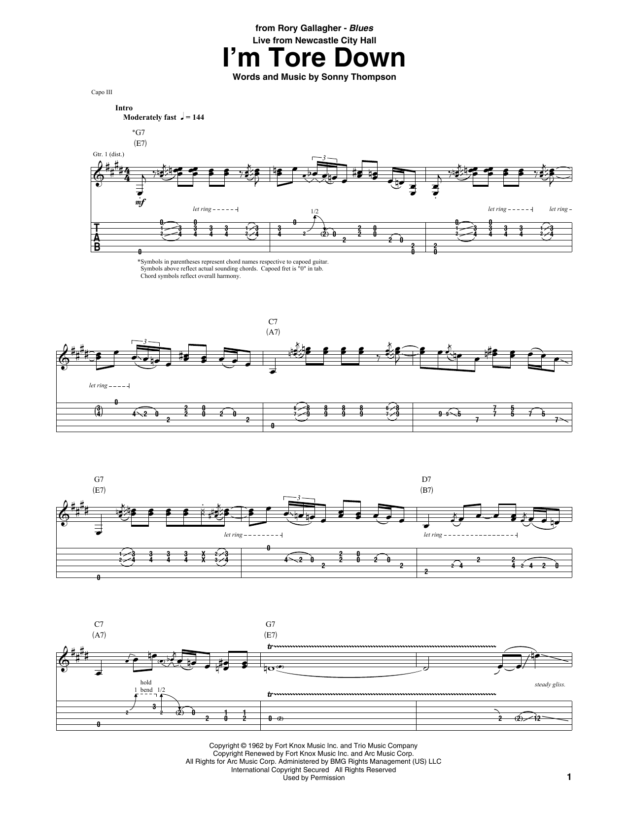 Rory Gallagher I'm Tore Down Sheet Music Notes & Chords for Guitar Tab - Download or Print PDF