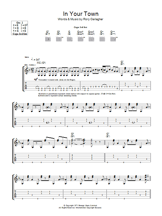 Rory Gallagher In Your Town Sheet Music Notes & Chords for Guitar Tab - Download or Print PDF