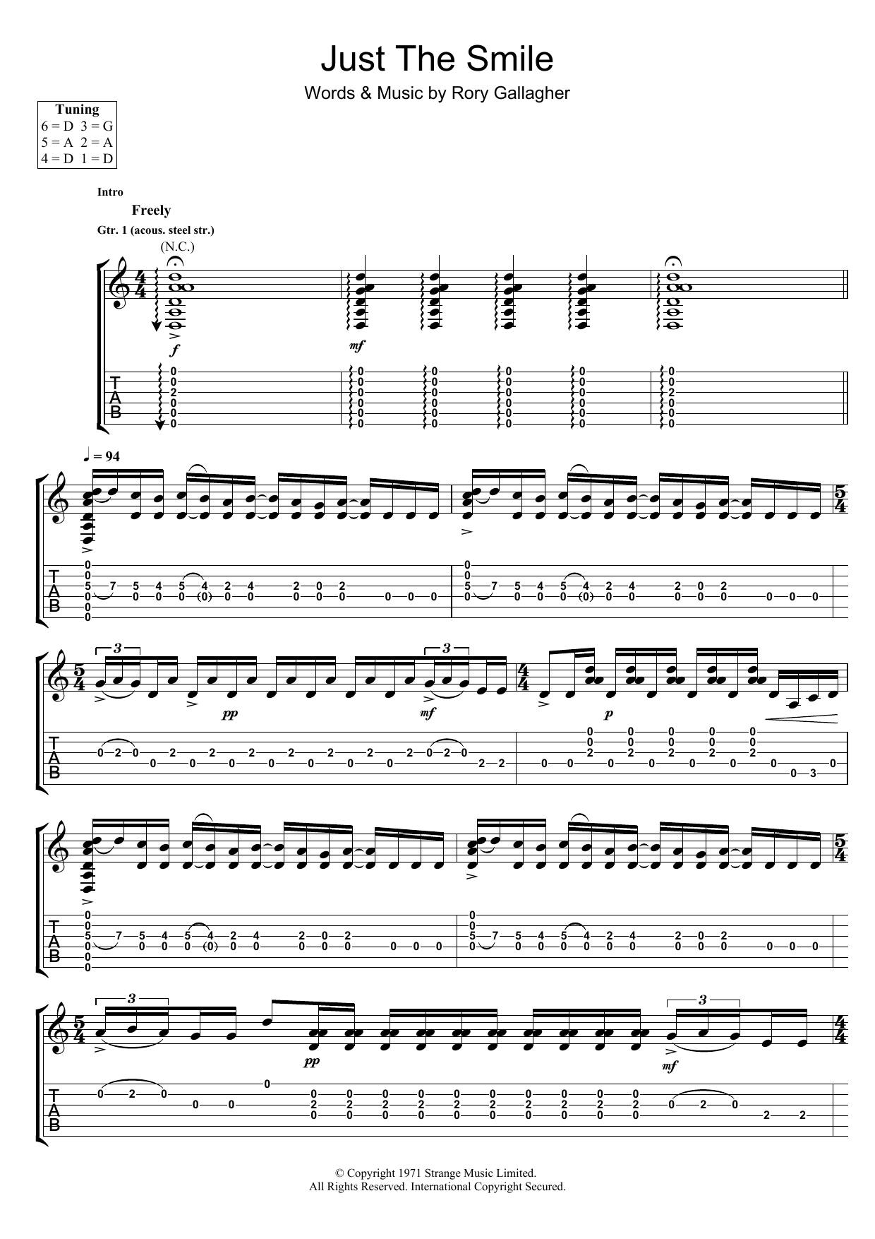 Rory Gallagher Just The Smile Sheet Music Notes & Chords for Guitar Tab - Download or Print PDF