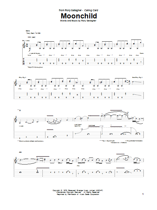 Rory Gallagher Moonchild Sheet Music Notes & Chords for Guitar Tab - Download or Print PDF