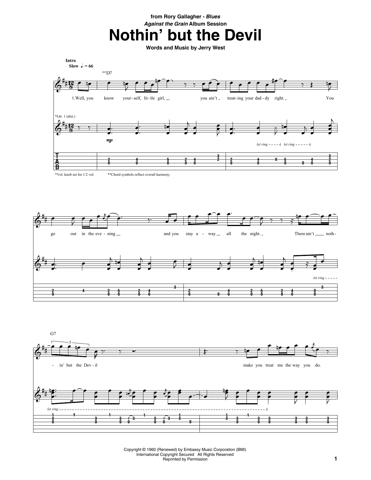 Rory Gallagher Nothin' But The Devil Sheet Music Notes & Chords for Guitar Tab - Download or Print PDF