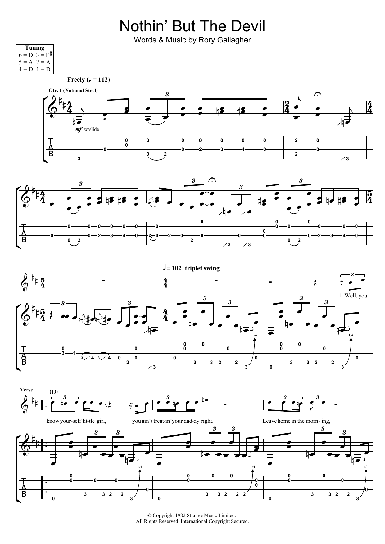 Rory Gallagher Nothing But The Devil Sheet Music Notes & Chords for Guitar Tab - Download or Print PDF