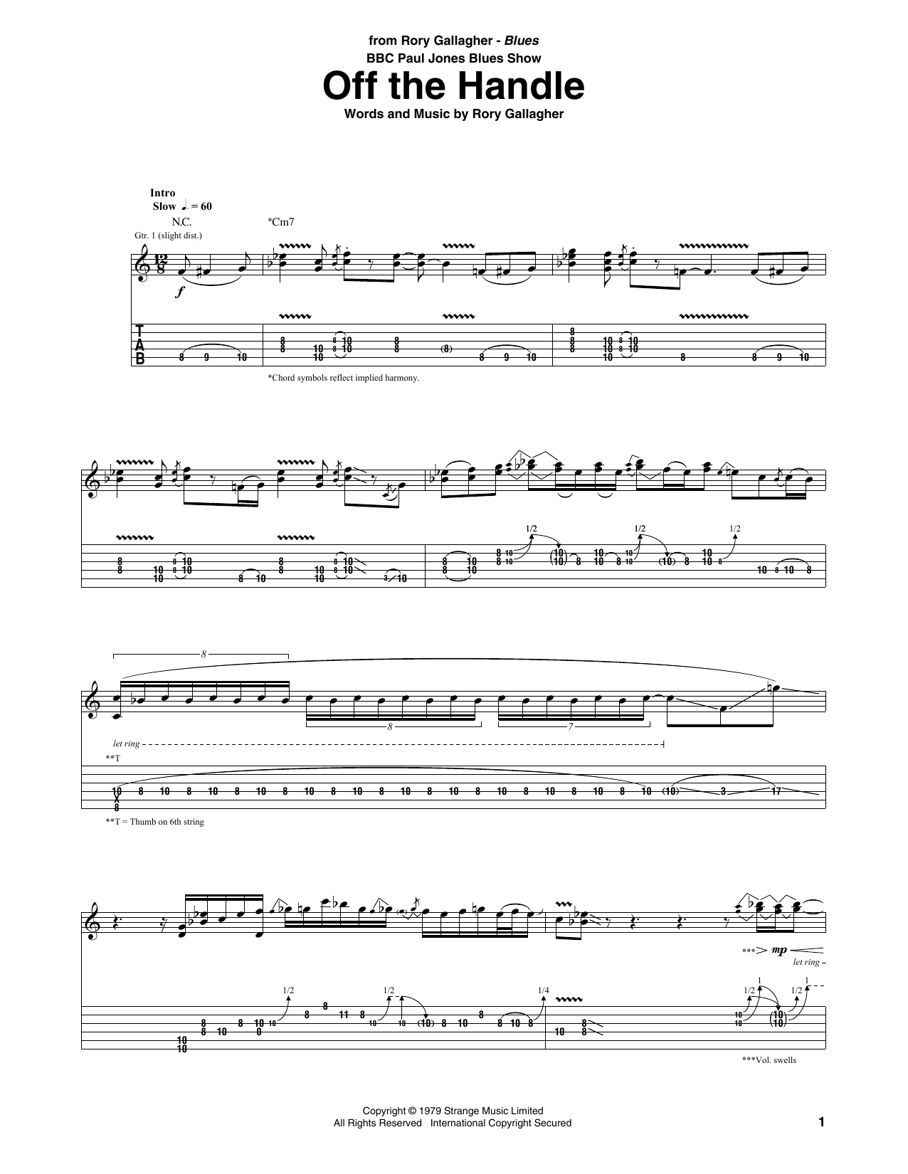 Rory Gallagher Off The Handle Sheet Music Notes & Chords for Guitar Tab - Download or Print PDF