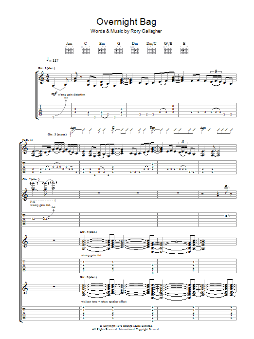 Rory Gallagher Overnight Bag Sheet Music Notes & Chords for Guitar Tab - Download or Print PDF