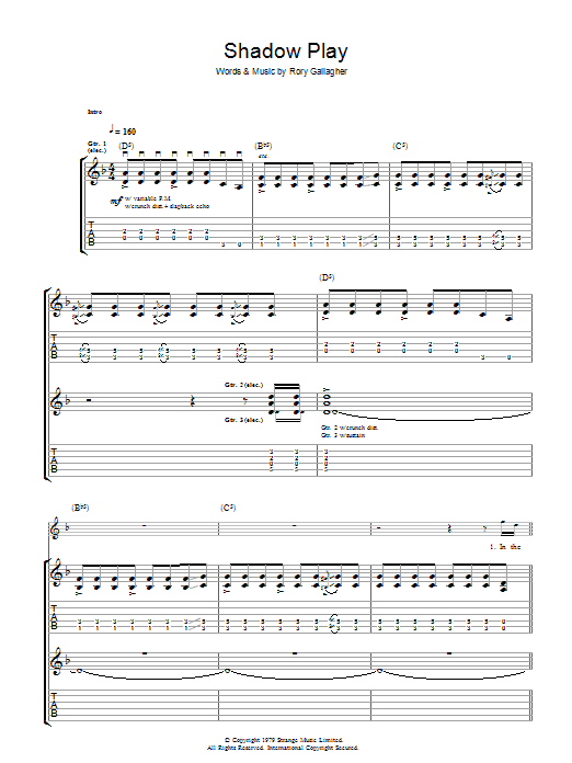 Rory Gallagher Shadow Play Sheet Music Notes & Chords for Guitar Tab - Download or Print PDF
