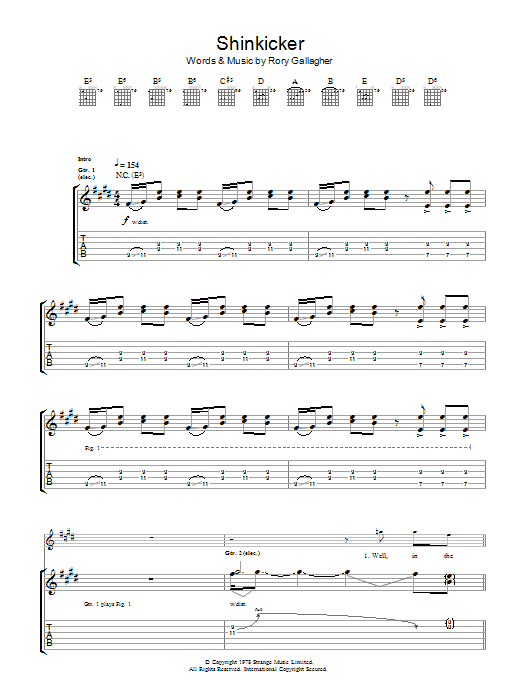 Rory Gallagher Shinkicker Sheet Music Notes & Chords for Guitar Tab - Download or Print PDF
