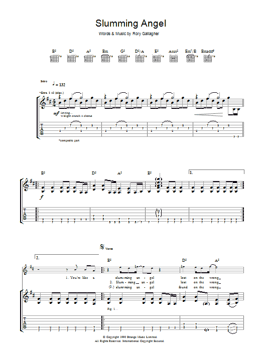 Rory Gallagher Slumming Angel Sheet Music Notes & Chords for Guitar Tab - Download or Print PDF