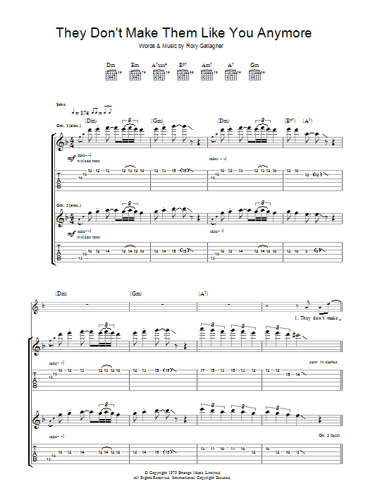 Rory Gallagher They Don't Make Them Like You Anymore Sheet Music Notes & Chords for Guitar Tab - Download or Print PDF
