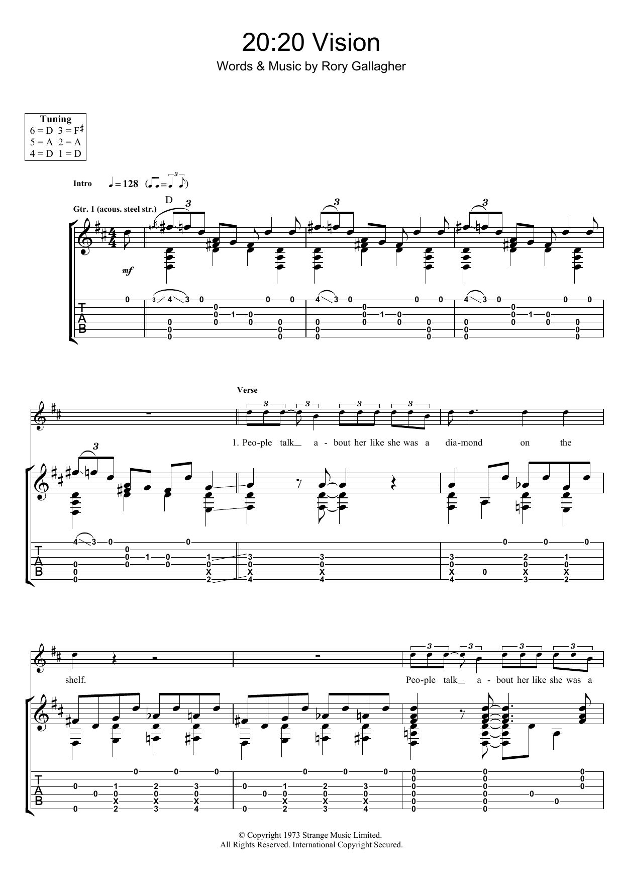 Rory Gallagher Twenty Twenty Vision Sheet Music Notes & Chords for Guitar Tab - Download or Print PDF
