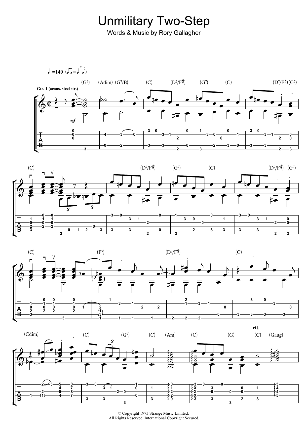 Rory Gallagher Unmilitary Two Step Sheet Music Notes & Chords for Guitar Tab - Download or Print PDF