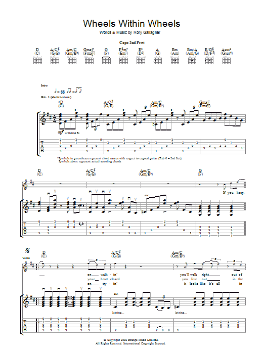 Rory Gallagher Wheels Within Wheels Sheet Music Notes & Chords for Guitar Tab - Download or Print PDF