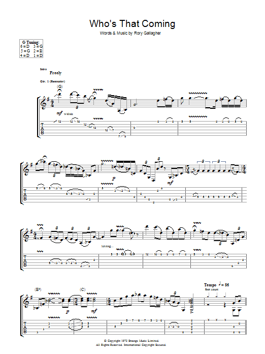 Rory Gallagher Who's That Coming Sheet Music Notes & Chords for Guitar Tab - Download or Print PDF