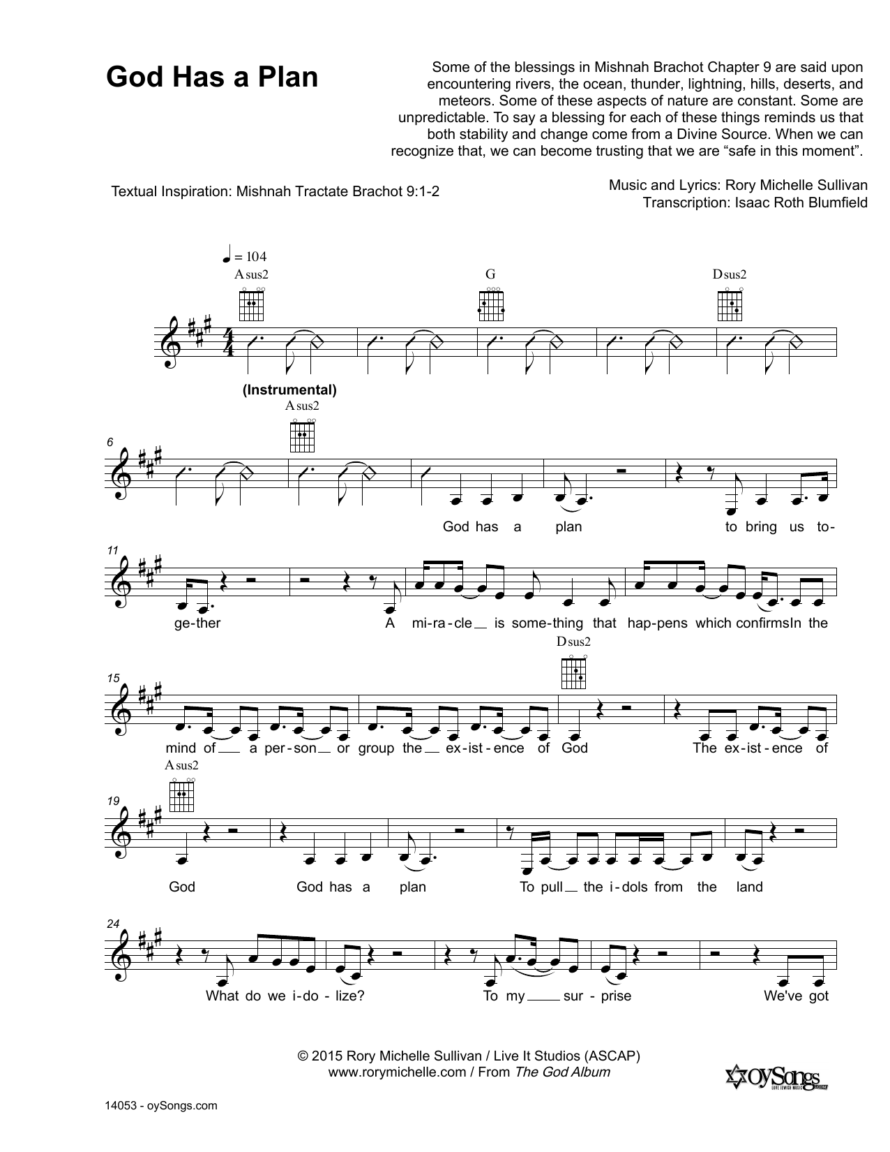 Rory Michelle Sullivan God Has a Plan Sheet Music Notes & Chords for Lead Sheet / Fake Book - Download or Print PDF