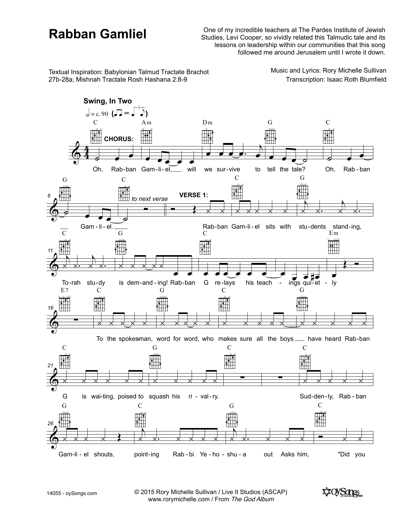 Rory Michelle Sullivan Rabban Gamliel Sheet Music Notes & Chords for Lead Sheet / Fake Book - Download or Print PDF