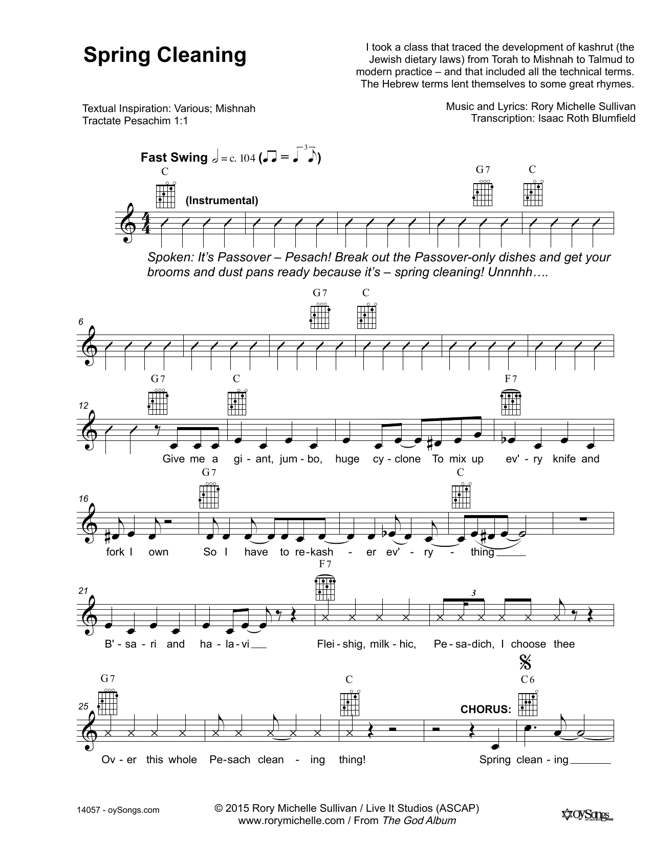 Rory Michelle Sullivan Spring Cleaning Sheet Music Notes & Chords for Lead Sheet / Fake Book - Download or Print PDF