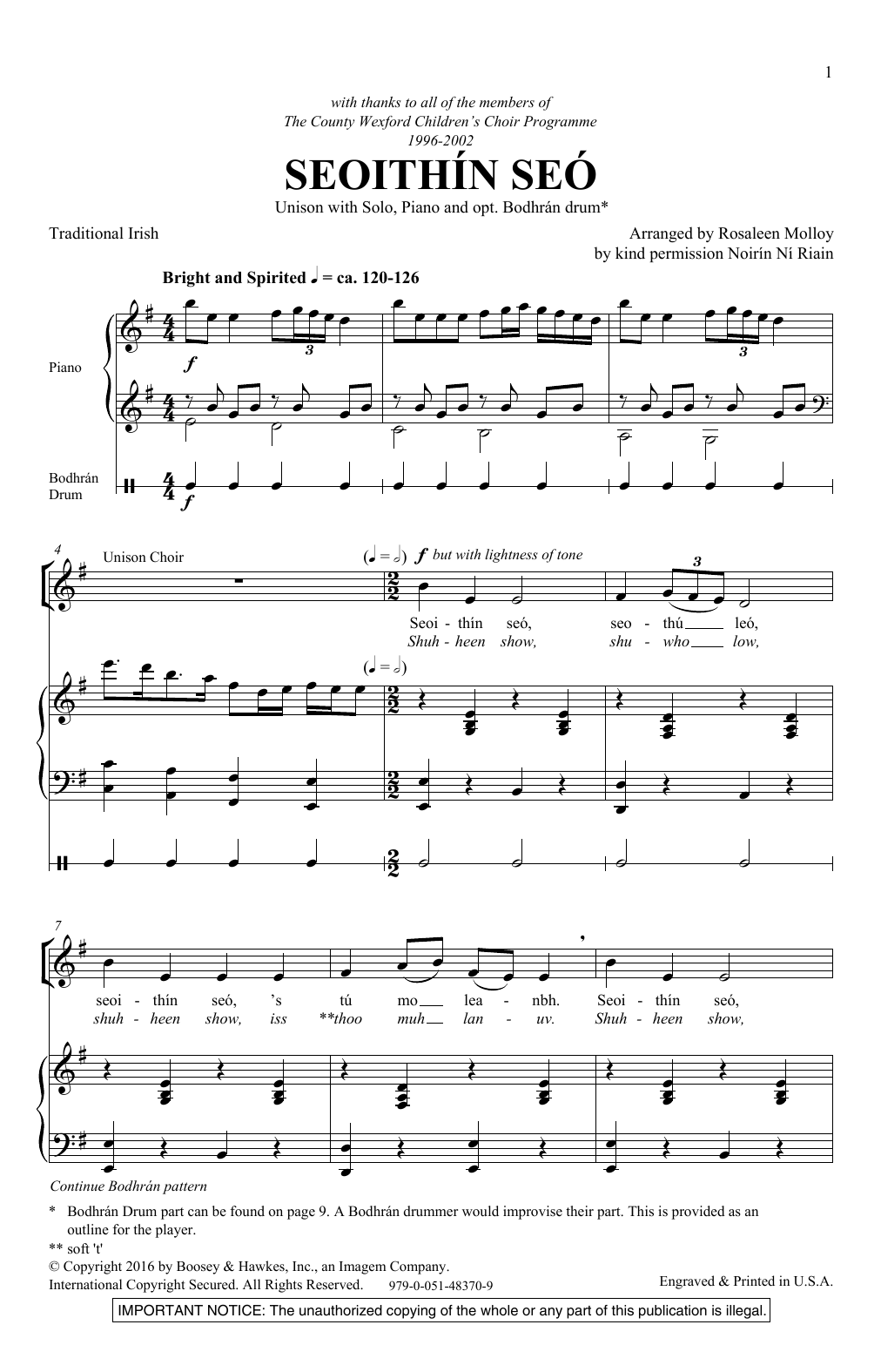 Rosaleen Molloy Seoithin Seo Sheet Music Notes & Chords for Unison Choral - Download or Print PDF