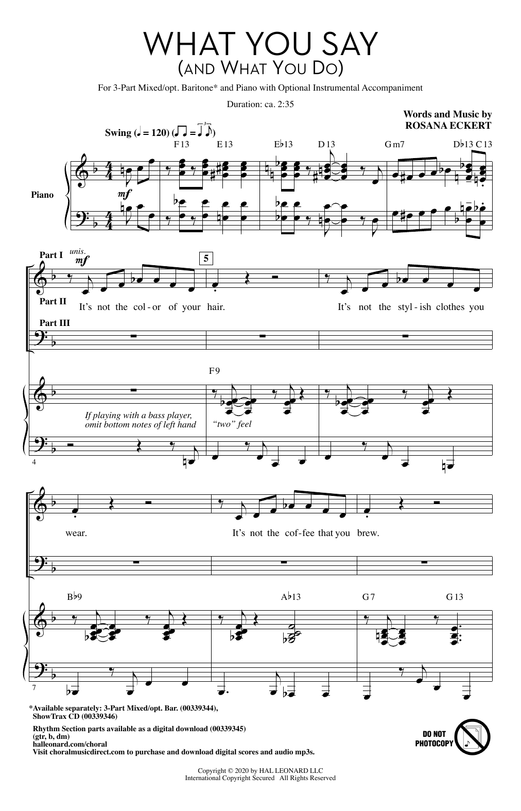 Rosana Eckert What You Say (And What You Do) Sheet Music Notes & Chords for 3-Part Mixed Choir - Download or Print PDF