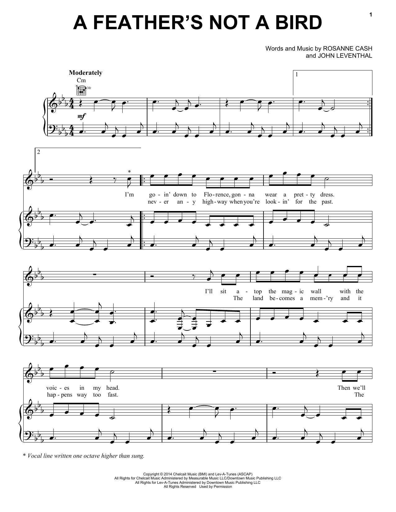 Rosanne Cash A Feather's Not A Bird Sheet Music Notes & Chords for Piano, Vocal & Guitar (Right-Hand Melody) - Download or Print PDF