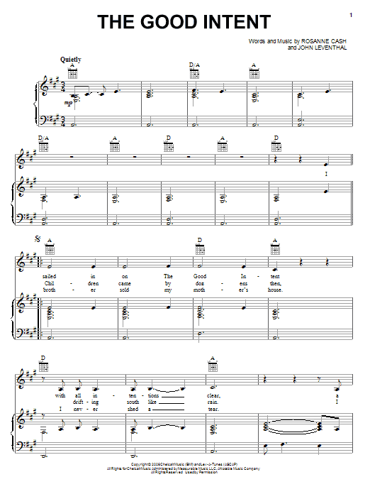 Rosanne Cash Good Intent Sheet Music Notes & Chords for Piano, Vocal & Guitar (Right-Hand Melody) - Download or Print PDF